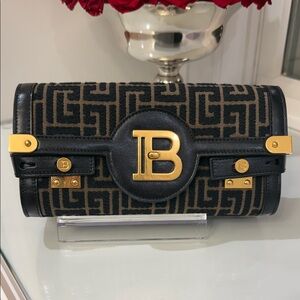 Balmain Black and Gold Patterned Clutch